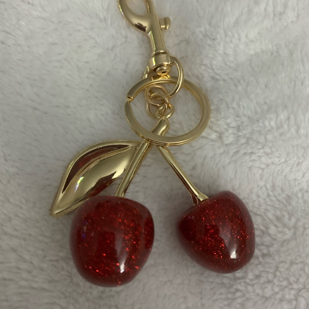 Cherry Keychain/ Bag 💼 Charm with Gold Accents